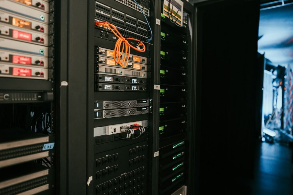 Rows of server racks in a data center representing Alphabet AI infrastructure investment