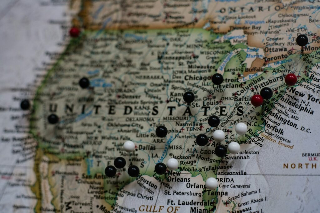 A map of the United States, representing state-level SEO comparisons between California and Texas