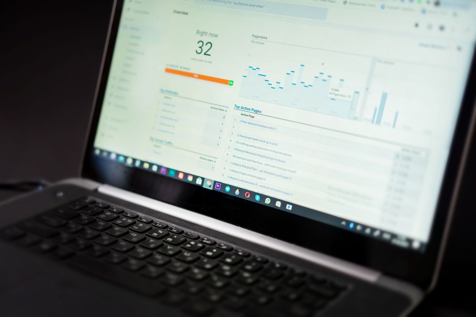 Laptop displaying an SEO analytics dashboard used by small US businesses to track free SEO tools