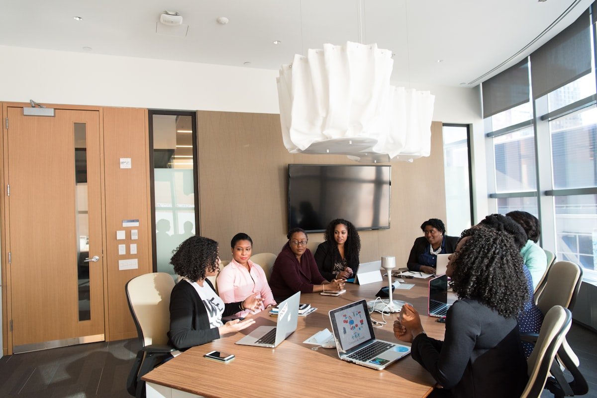 Business professionals in a meeting discussing digital strategy