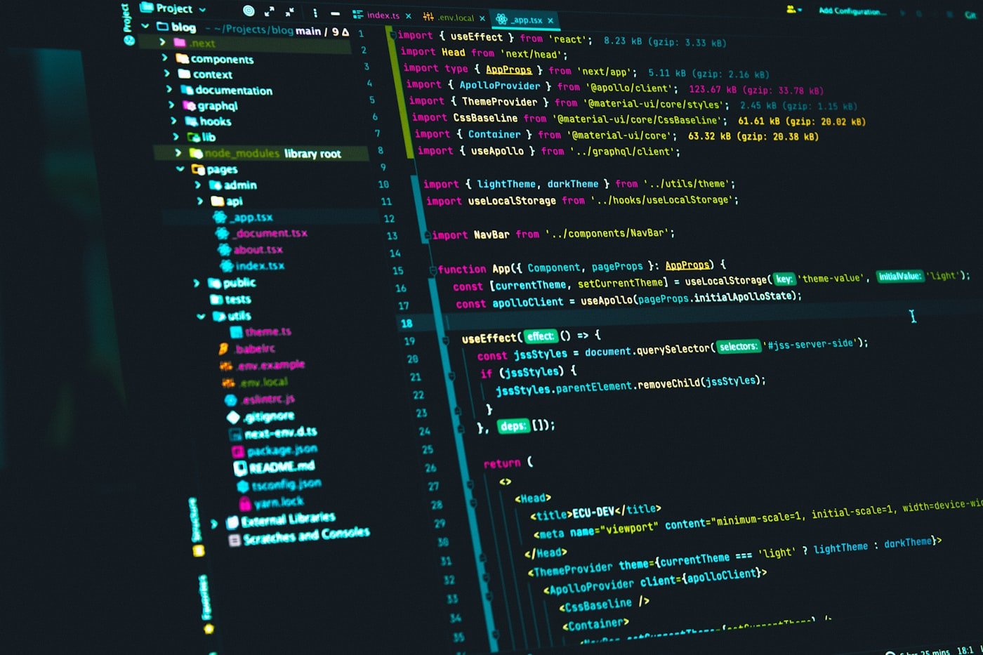 Computer monitor showing code representing a Next.js Server Action