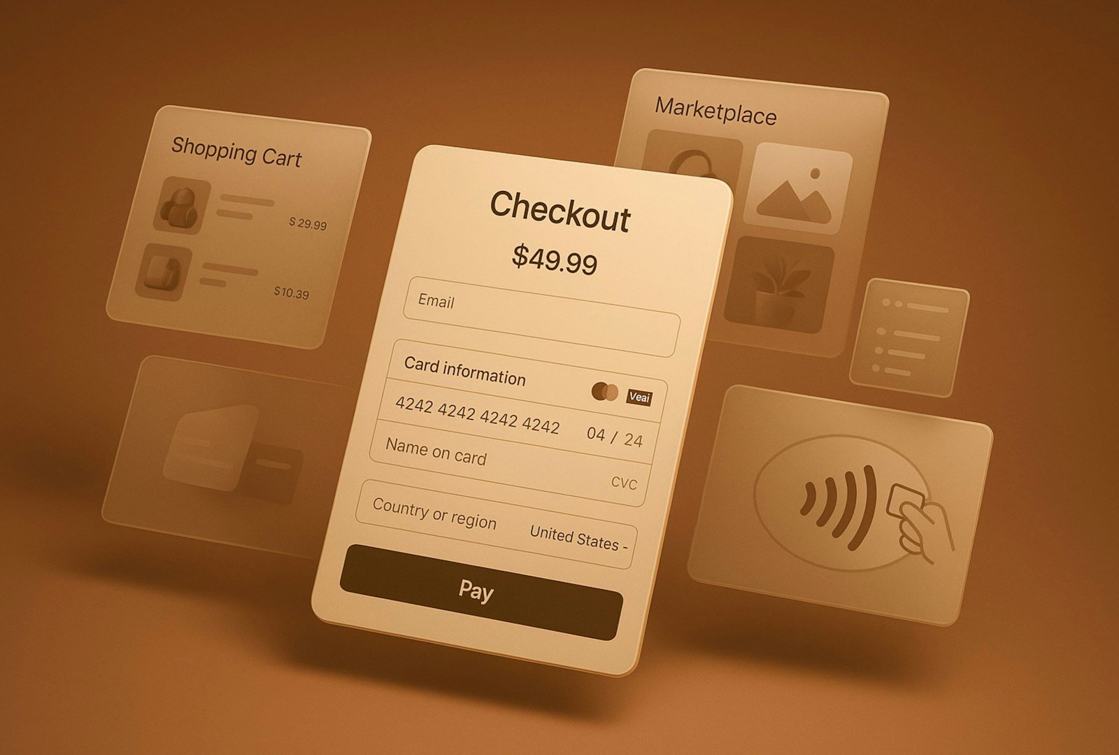 Online checkout screen showing payment details and shopping cart on a laptop
