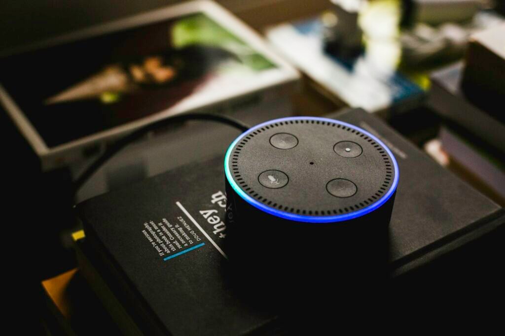 Amazon Echo Dot smart speaker representing voice search technology