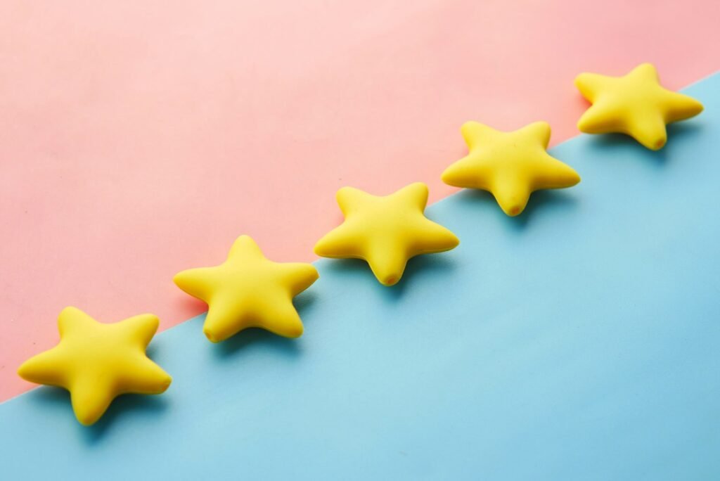 A row of yellow star rating icons, representing online business reviews and Yelp SEO