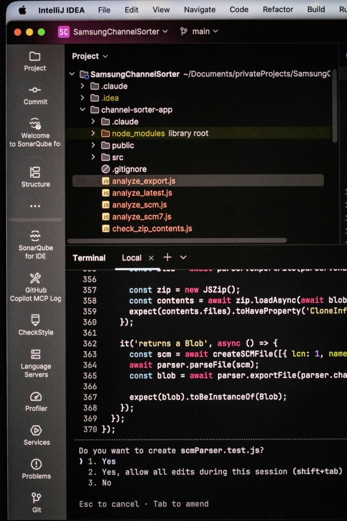 Computer screen showing code and terminal output, representing custom Next.js and WordPress web development services