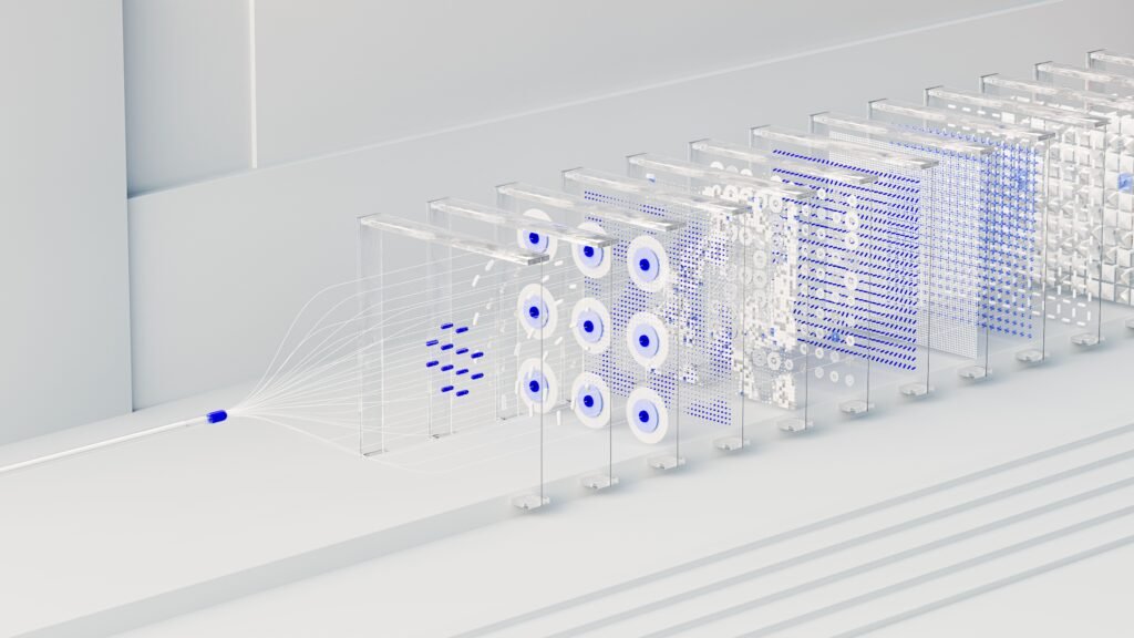 Abstract visualization of AI-driven search and neural networks representing the future of search in 2027