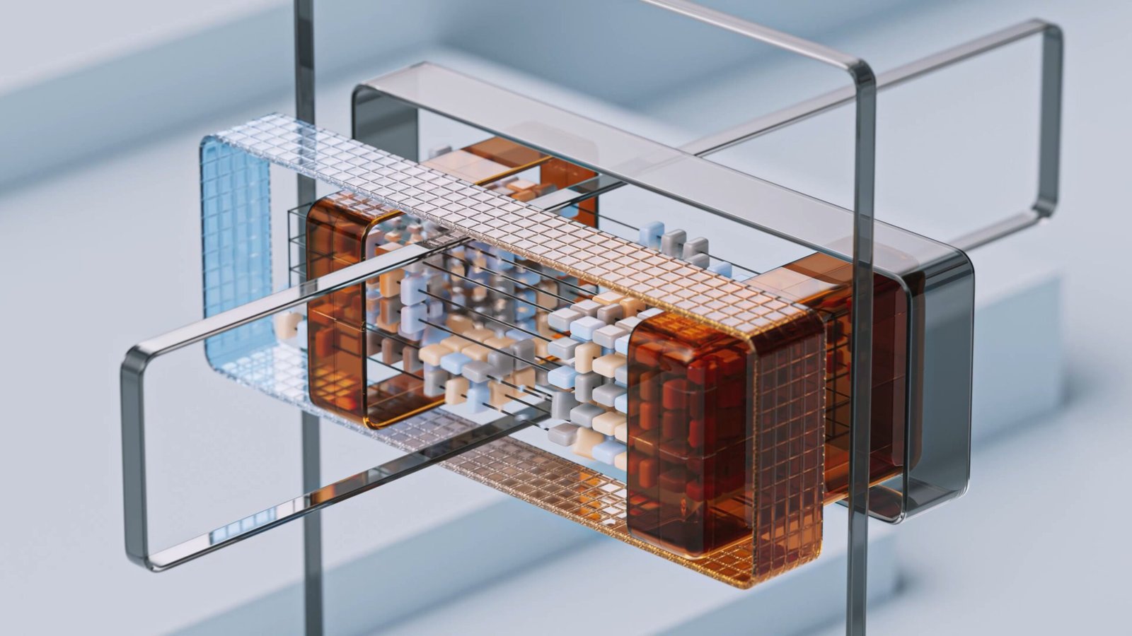 Abstract 3D render representing agentic AI systems making decisions in future search