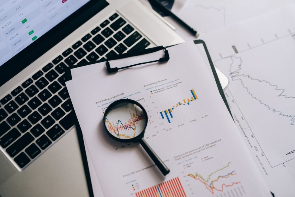 Magnifying glass over statistical data representing a Google indexing check